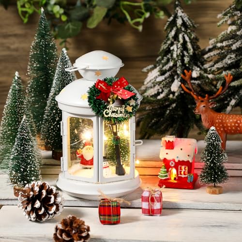 Amyhill 15 Pcs Lighted Christmas Table Figurines Centerpieces Christmas in Heaven Lantern Indoor Party Decor Fake Snow Resin Santa Claus Mini Xmas Tree Gingerbread House Wreath DIY Table Decor Gifts