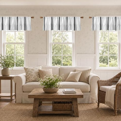 Emvency Valances for Windows, Line Ruffle Hem 2 Pack 52x18 Inch Geometric - color: Grey