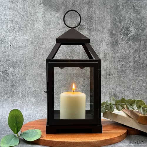 Hosley 12 Inch High Clear Glass and Iron Classic Style Lantern Ideal Gift for Festivities Parties Weddings Aromatherapy and Spa Settings O3 - color: Brown, size: 12" High