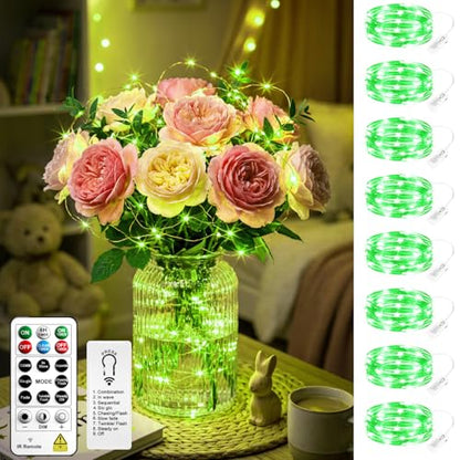 8 Pack Rechargeable LED Fairy Lights 7Ft 20LED Battery Operated - color: Green