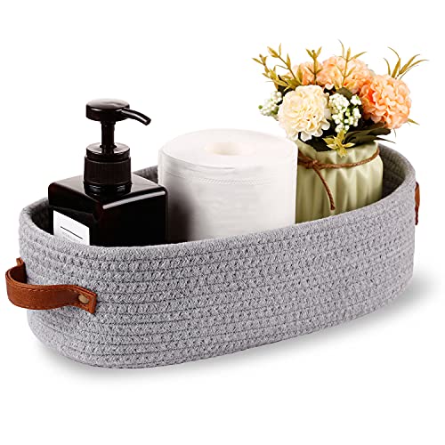 Cotton Rope Small Woven Toilet Paper Room Storage Basket with Handles for Bathroom, 13"x5.9"x4" Gary - color: Gray