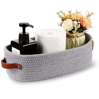 2 Pack Cotton Rope Small Woven Basket,Toilet Paper Basket,Room Storage Basket with Handles for Bathroom, 13"x5.9"x4" Gary - color: 2 pack Gray