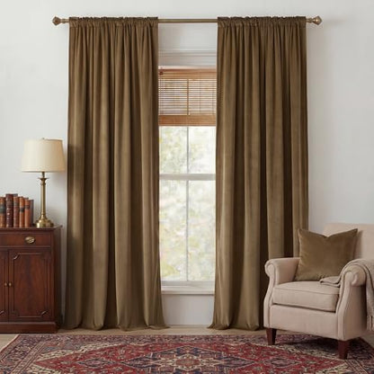 NICETOWN Blackout Brown Velvet Curtains for Bedroom, W52 x L84, 2 Panels - color: Brown, size: 52"W x 84"L (Pack of 2)