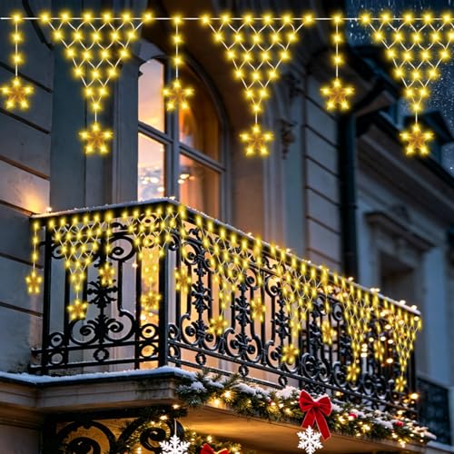 Outdoor Christmas Lights, 13.8FT 218 LED Curtain Lights, Hanging Fairy String Light, Plug-in LED String Light for Wedding, Party, Indoor, Christmas Decoration - Warm White - color: Warm White