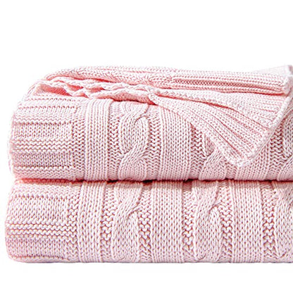 NTBAY Cotton Oversized Cable Knit Throw Blanket, 60 x 80, Baby Pink - color: Baby Pink, size: Twin(60"x80")