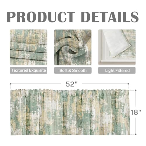 Emvency Valances for Windows, 2 Pack, 52x18 Inch, Rustic Farmhouse - color: Abstract Green, size: 52"W x 18"L (Pack of 2)