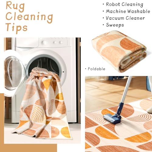 MUJOO Boho Runner Rug Washable,2x6 Area Rugs Non Slip Modern Abstract - color: Orage and Beige, size: 2' x 6' (Rectangular)