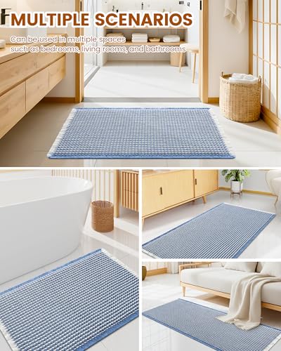 Smiry Waffle Bath Mat 47X16, Soft Absorbent Bathroom Rugs, Blue & Cream - color: Blue & Cream, size: 47'' X 16''