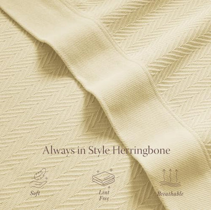 Threadmill Vanilla Cream 100% Combed Cotton King Size Blanket, All-Season Soft Breathable Light Weight Herringbone Throw - color: Vanilla Cream, size: King (106" x 92")