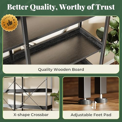 Huuger 6 Tier Bookshelf with 12 Open Shelves and Raised Baffle, Black - color: Black, size: 6 Tier