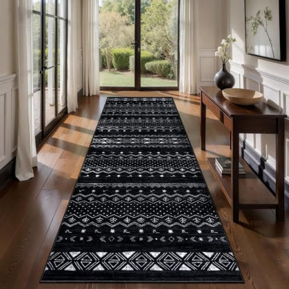 SERISSA 2'6"x8' Washable Non-Slip Boho Runner Rug for Hallway - color: Black, size: 2'6" x 8' (Runner)