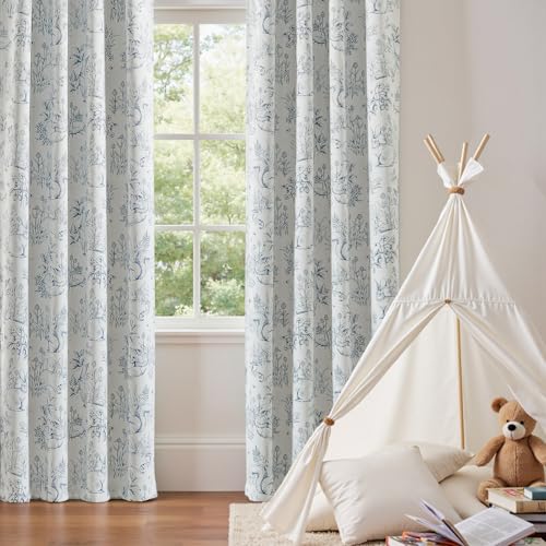 jinchan Blue Blackout Curtains W38xL84 Woodland Back Tab 2 Panels - color: Blue on Beige, size: 38"W x 84"L (Pack of 2)