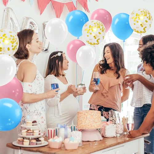 Patimate Gender Reveal Pink and Blue Balloons Set 50 pcs 12 inch - color: Blue Pink