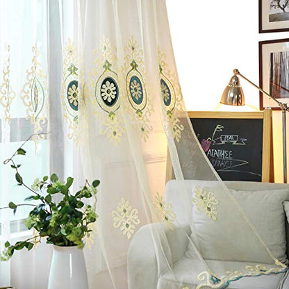 VOGOL Simple Chenille Jacquard Sheer Window Elegance Curtains/Drapes/Panels/Treatments for Bedroom Living Room, 54 x 84, Top Grommets(2 Panels) - color: Blue-sheer, size: 54"W x 84"L (Pack of 2)