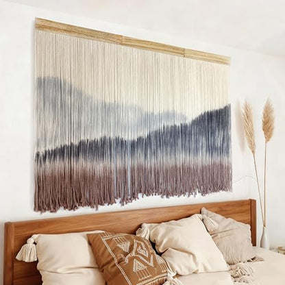 AKSWSHO Large Dip-Dye Macrame Wall Hanging Tapestry 59"x38" Boho Decor | Extra Large Handmade Dip-Dye Macrame Wall Hanging Cotton & Solid Wood Foldable design for Gifting Stunning Unboxing Surprise