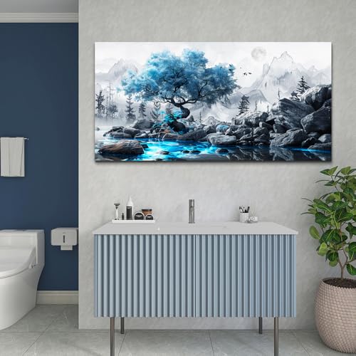 Canvas Wall Art for Living Room Black And White Landscape Tree 30x60 Inches - color: Blue Tree, size: 60"L x 30"W