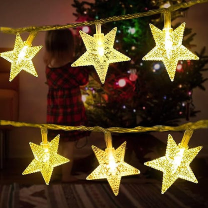 Minetom 33ft Plug in Star String Lights with Remote and Timer - color: Star - Warm White - 33 FT