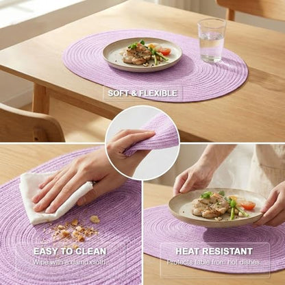 Placemats Set of 6, Woven Oval Braided Dining Table Mats(Lavender Purple) - color: Solid Purple, size: 6 pcs