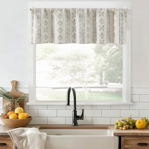 jinchan Striped Window Valance 16 Inch Modern Boho 1 Panel Black on Beige - color: Boho| Black on Beige, size: 52"W x 16"L (Pack of 1)
