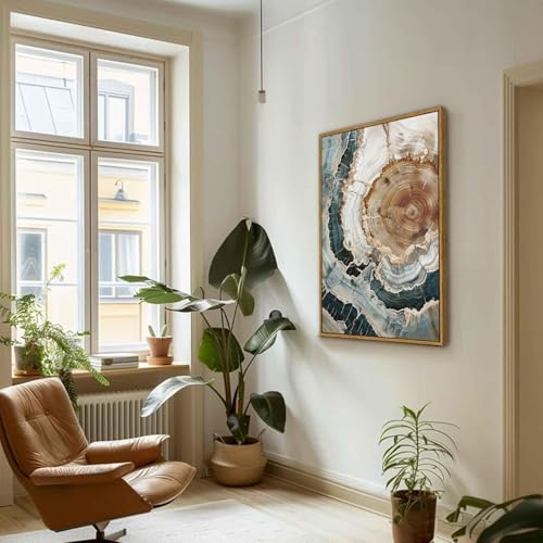 BingruiArt Faux Wood Tree Ring 06 Canvas Wall Art 24x36 Framed - color: Tree Ring - 06, size: 36"L x 24"W