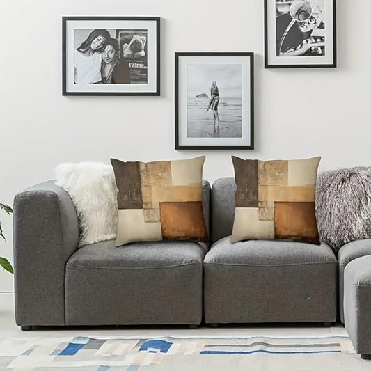 Decorative Throw Pillow Covers, Modern Abstract Brown Geometric Pattern, Set of 2，20x20 Pillows Linen Pillowcase，Modern Decorative Square Pillowcases for Sofa Couch Bedroom Living Room Car - color: Grren13, size: 20" x 20" (Pack of 2)