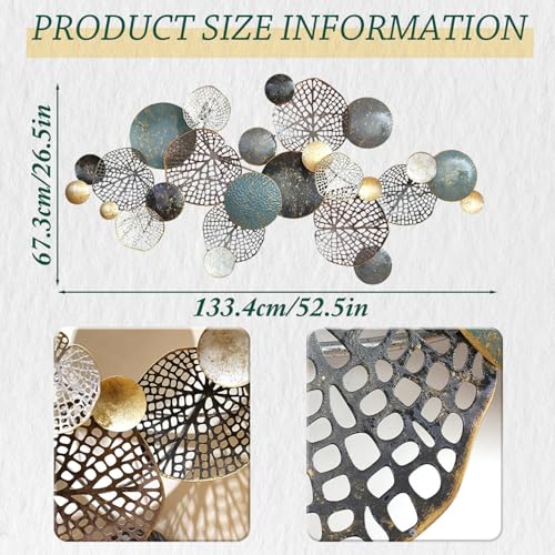 edaknez 52"x27" Large Metal Wall Decor, 3D Green Lotus Leaf Metal Wall Art - color: D 52 inch x 27 inch