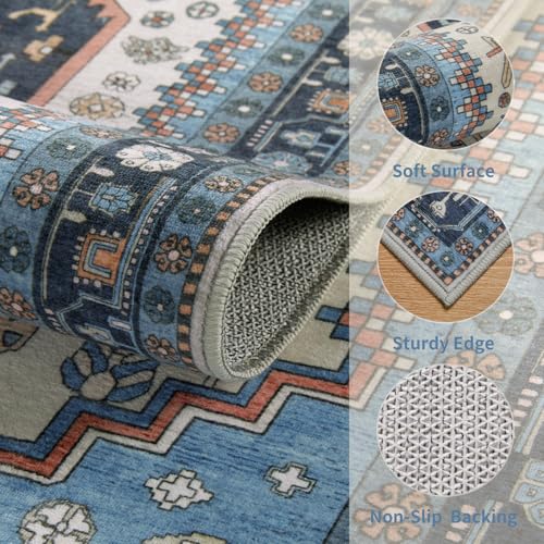 Ciicool 2x3ft Small Area Rug,Washable Boho Thin Mat for Entryway Kitchen - color: Blue/Beige, size: 2' X 3' (Rectangular)
