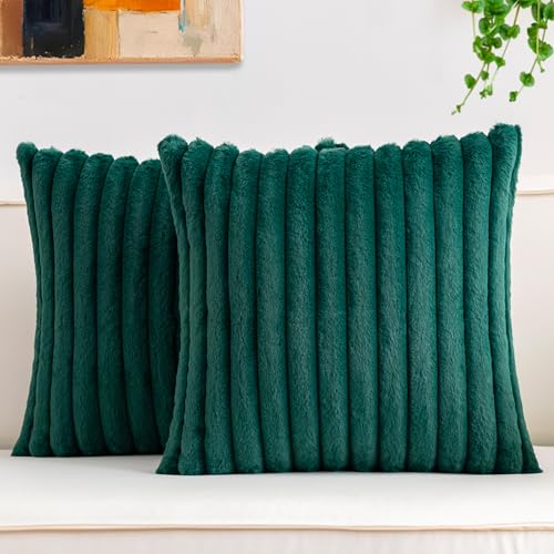 Pack of 2 Faux Fur Christmas Throw Pillow Covers 16x16 Inch, Blackish Green - color: Blackish Green, size: 16" x 16" (Pack of 2)