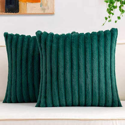 Pack of 2 Faux Fur Christmas Throw Pillow Covers 16x16 Inch, Blackish Green - color: Blackish Green, size: 16" x 16" (Pack of 2)
