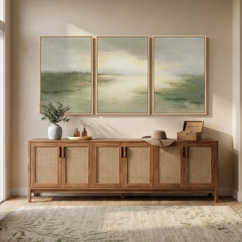 Large Framed Sage Green Abstract Landscape Wall Art for Living Room, 24x36 - color: Geen B, size: 24" W x 36" H x 3pcs