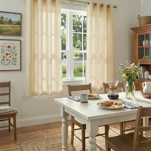Vangao Linen Striped Curtains for Living Room Bedroom Farmhouse - color: Boxter Striped| Mustard on Off White, size: 50"W x 63"L (Pack of 2)