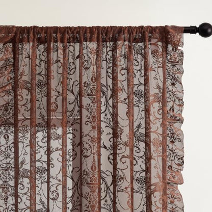 TUDECO Brown Lace Floral Curtains 72 Inch Long, Ruffle Edge, 2 Panels - color: Brown, size: 59"W x 72"L (Pack of 2)