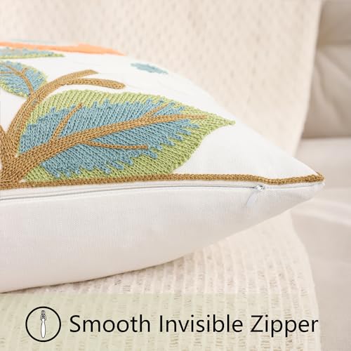 Embroidered Pillow Covers 18x18 inch Pack of 2 Green Orange Flower - color: Orange and Green Flowers