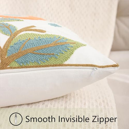 Embroidered Pillow Covers 18x18 inch Pack of 2 Green Orange Flower - color: Orange and Green Flowers