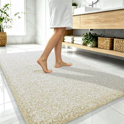 OLANLY Microfiber Bathroom Rugs 59x35, Quick Dry Bath Mat, Sand and White - color: Sand and White, size: 59" X 35"