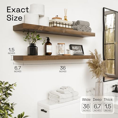 Solid Wood Floating Shelves for Wall 36 Inches Long, Walnut Wooden Shelf - color: Walnut, size: 36 Inch