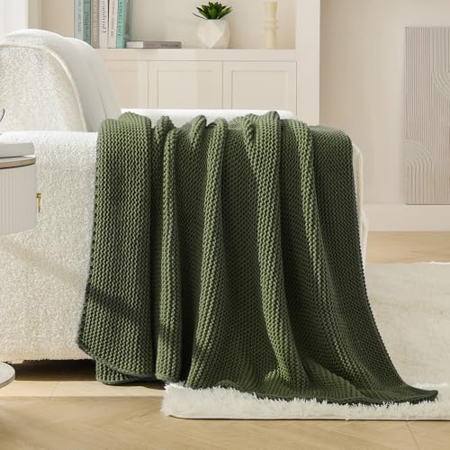 Olive Throw Blanket, Garter Knit, 60" x 80", Olive Green - color: Olive Green, size: 60"x80"