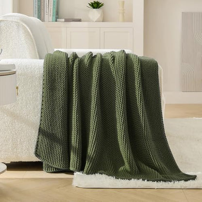 Olive Throw Blanket, Garter Knit, 60" x 80", Olive Green - color: Olive Green, size: 60"x80"