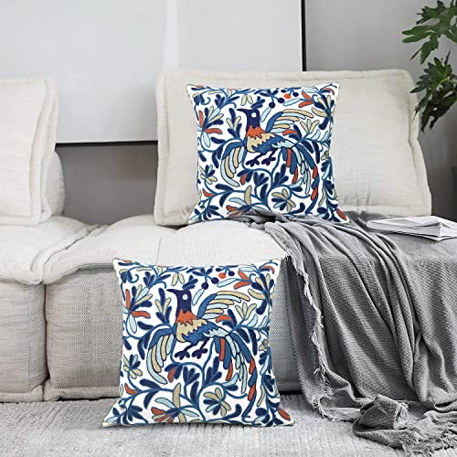 Alysheer Floral Embroidered Throw Pillow Cover 18"x 18" Set of 2, Blue Bird - color: Bird Blue, size: 18" x 18" (Pack of 2)