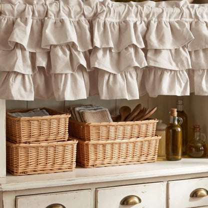 FUANGUI Ruffled Valance Curtain 52" W x 18" L Pleated Kitchen Valance - color: Beige, size: 52"W x 18"L (Pack of 1)