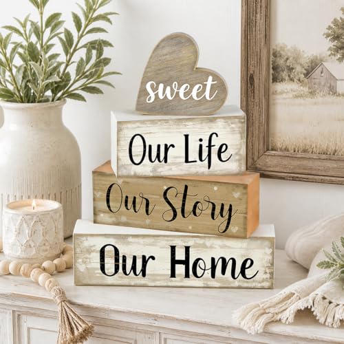 Farmhouse Table Decor, 4pcs Our Life Our Story Our Home Decor - style: Home