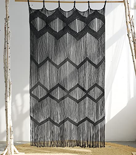 Macrame Curtain Handmade Black Boho Doorway window Divider 42"W*76"L - color: Black