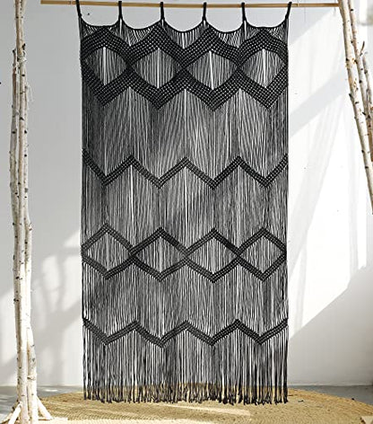 Macrame Curtain Handmade Black Boho Doorway window Divider 42"W*76"L - color: Black