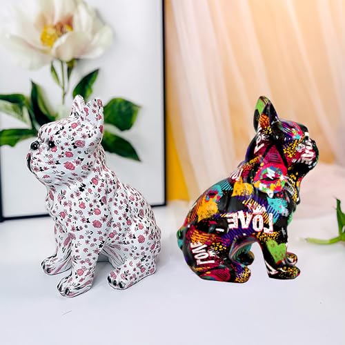 French Bulldog Statue Sculpture Sitting Graffiti Dog Home Decor Figurine - color: A5
