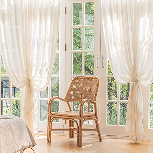 FMFUNCTEX Beige Linen Pinch Pleated Sheer Curtains, 63 Inches, 2 Panels - color: Pinch Pleat| Natural, size: 52"W x 63"L (Pack of 2)