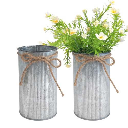 6" High Rustic Metal Mason Jar Vase Centerpiece for Table, Silver, 2 pcs - color: Silver