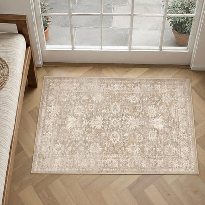 HUGEAR 2x3 Beige Retro Distressed Washable Area Rug for Entryway - color: A| Beige, size: 2' x 3' (Rectangular)