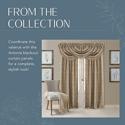Antonia Waterfall Tassel Window Valance, Taupe - 52" W x 36" L - color: Taupe