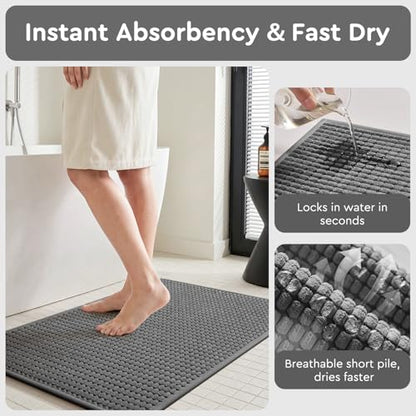 tchdio Bathroom Runner Rug, Absorbent Washable Thin Bath Mat, Non Slip Quick Dry Bath Rugs with Solid Rubber Backing, Low Profile Bath Mat, Grey, 24" x 48" - color: Grey, size: 4' x 2' (Rectangular)
