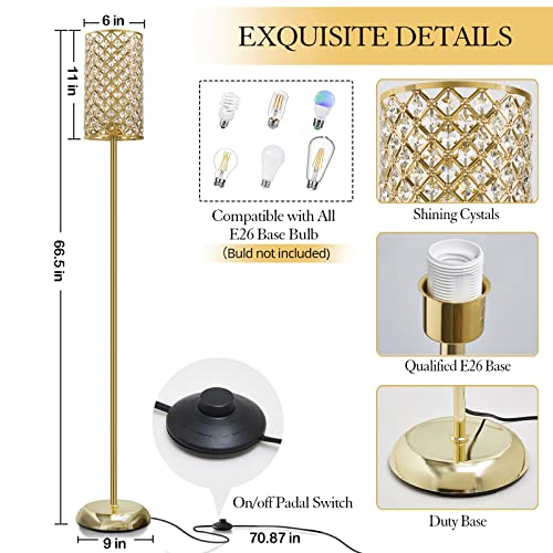GyroVu Gold Floor Lamp,Elegant Crystal Floor Lamp Modern Standing Lamp with On/Off Foot Switch,Tall Pole Accent Lighting for Living Room, Girl Bedroom, Dresser, Office - color: Gold